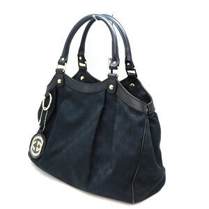 GUCCI Handbag Leather Canvas Black